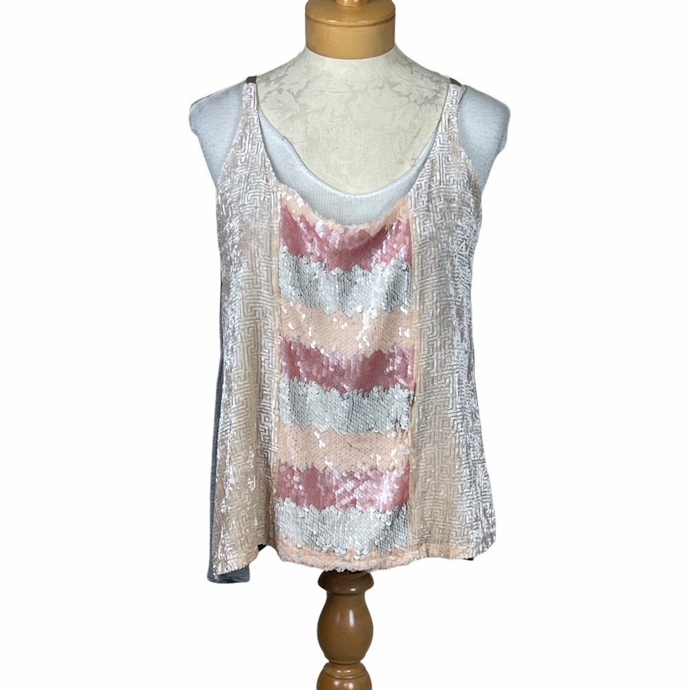 Anthropologie Sequined Racer Back Tank Pink Multi